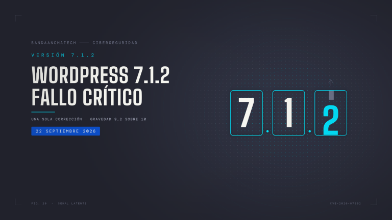 Contador de versión de WordPress con tres cifras, 7.1.2, donde la última gira para pasar del uno al dos, junto al rótulo «Fallo crítico».
