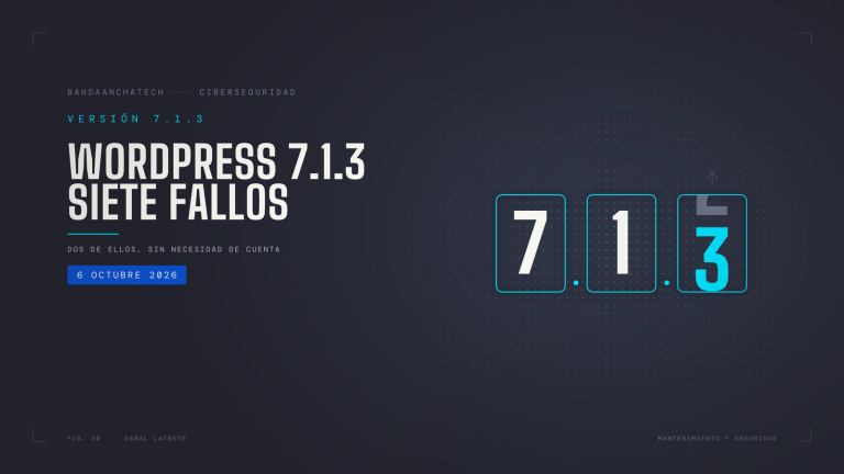 Contador de versión de WordPress con tres cifras, 7.1.3, donde la última gira para pasar del dos al tres, junto al rótulo siete fallos