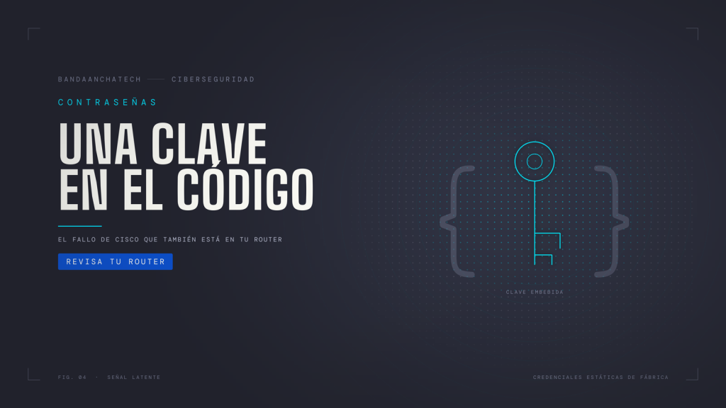 Ilustración de una llave encerrada entre llaves de código, sobre el fallo de contraseñas de fábrica en equipos Cisco