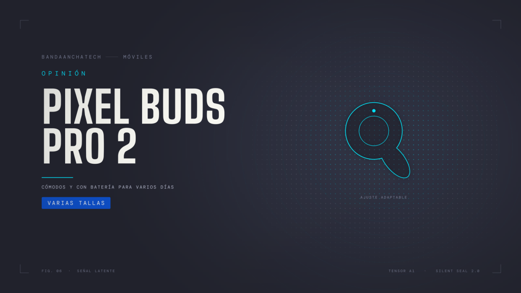 Ilustración de un auricular de botón sobre fondo oscuro, ilustrando la opinión sobre los Google Pixel Buds Pro 2