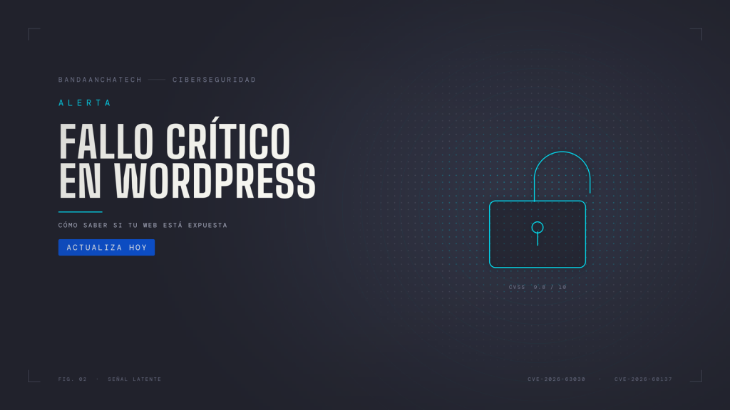 Ilustración de un candado abierto sobre fondo oscuro, alertando del fallo crítico de seguridad en WordPress